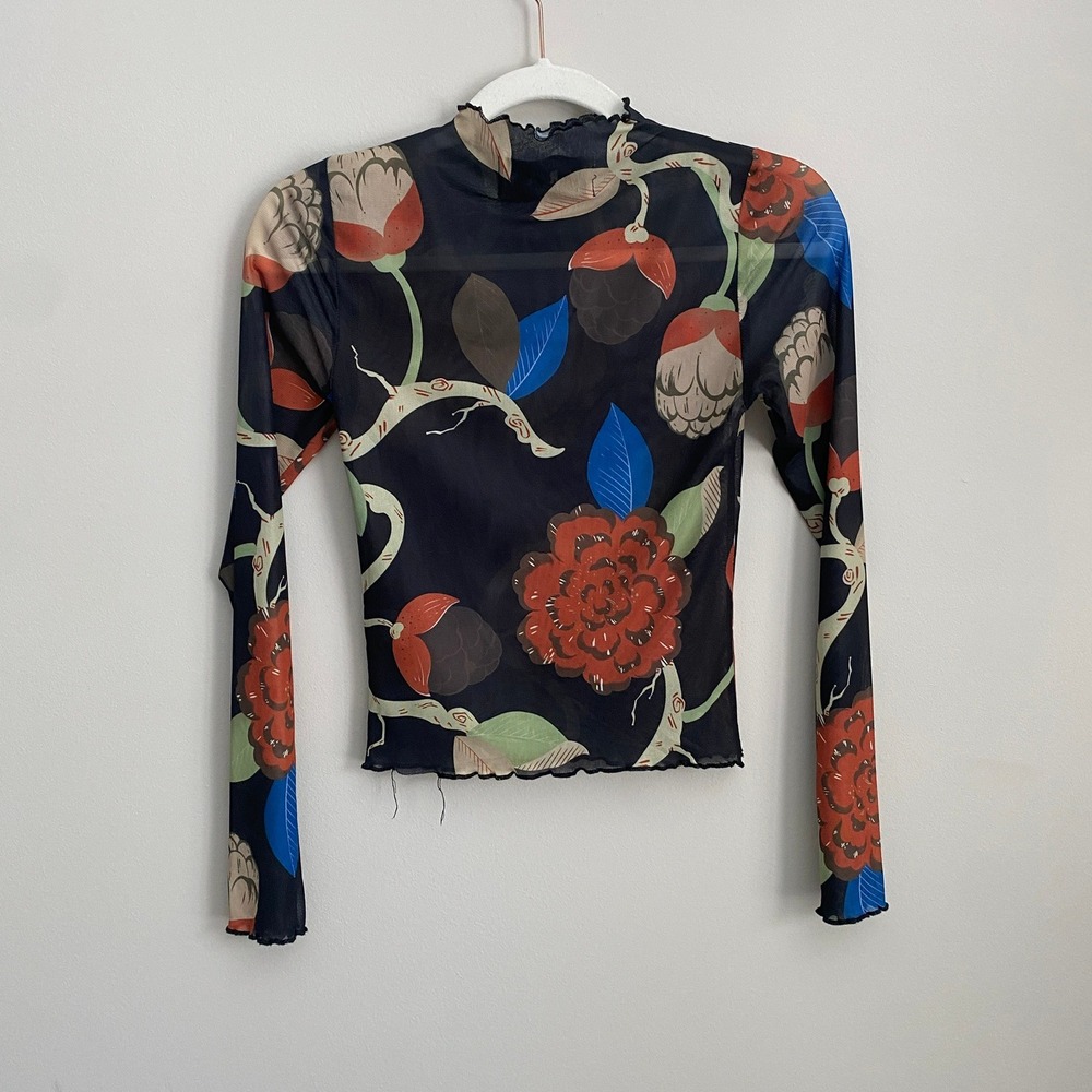Sheer Black Floral Mesh Long-Sleeve Top - Picture 6 of 7